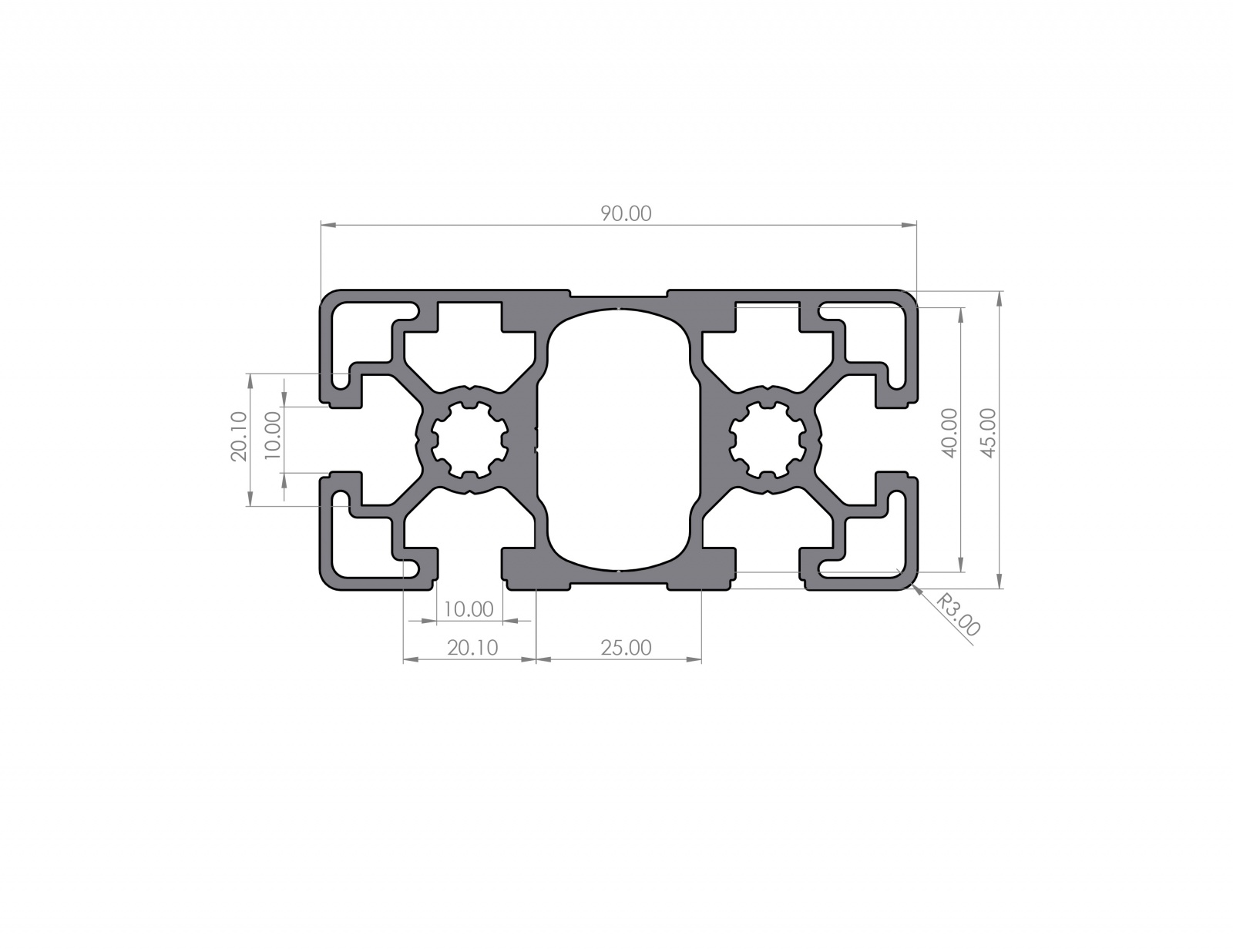 Aluminiumprofil 45x90 Nut 10 Leicht B-Typ